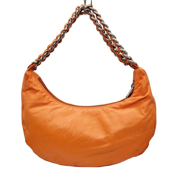 Vintage Wilsons Leather Maxima Orange Leather Woven Chain Handles Mini Hobo Bag - Picture 1 of 12